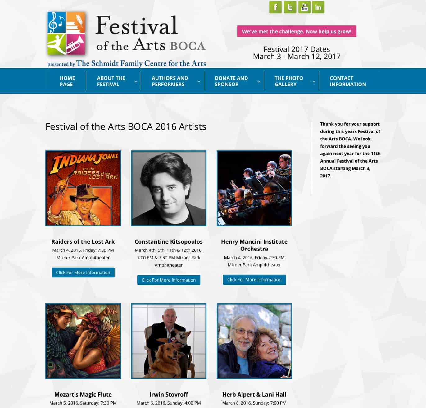 Festival of the Arts BOCA artists index page