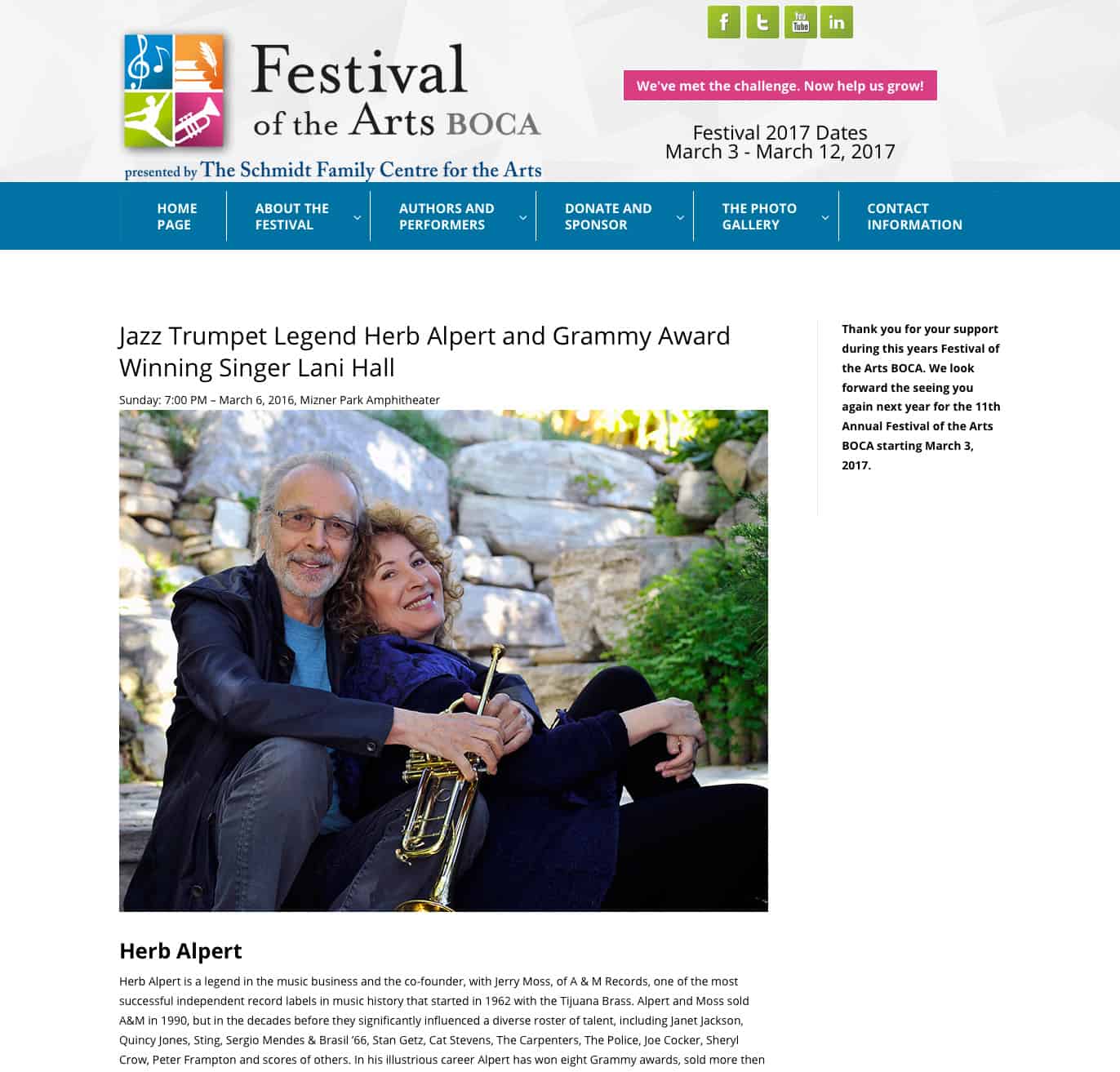 Festival of the Arts BOCA Herb Alpert Lani Hall artists page