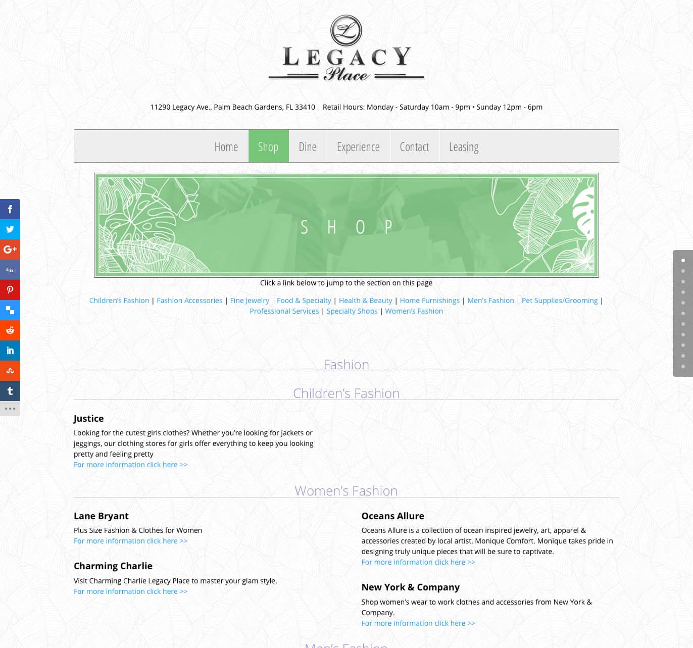 shoplegacyplace.com shop index page
